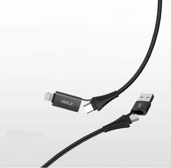 iWalk 60W 4in1 Twister Duo Cable 1M Cable - Black - Tashqila iWalk 60W 4in1 Twister Duo Cable 1M Cable - Black - Tashqila